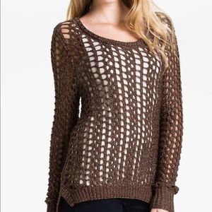 LUCKY Brand Macey Metallic Spiced Nutmeg Fisherman’s Open Weave Sweater Small